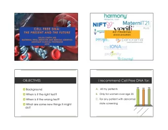 I recommend Cell Free DNA for:  OBJECTIVES  A. All my patients  34%  34%  Background  33%  B.