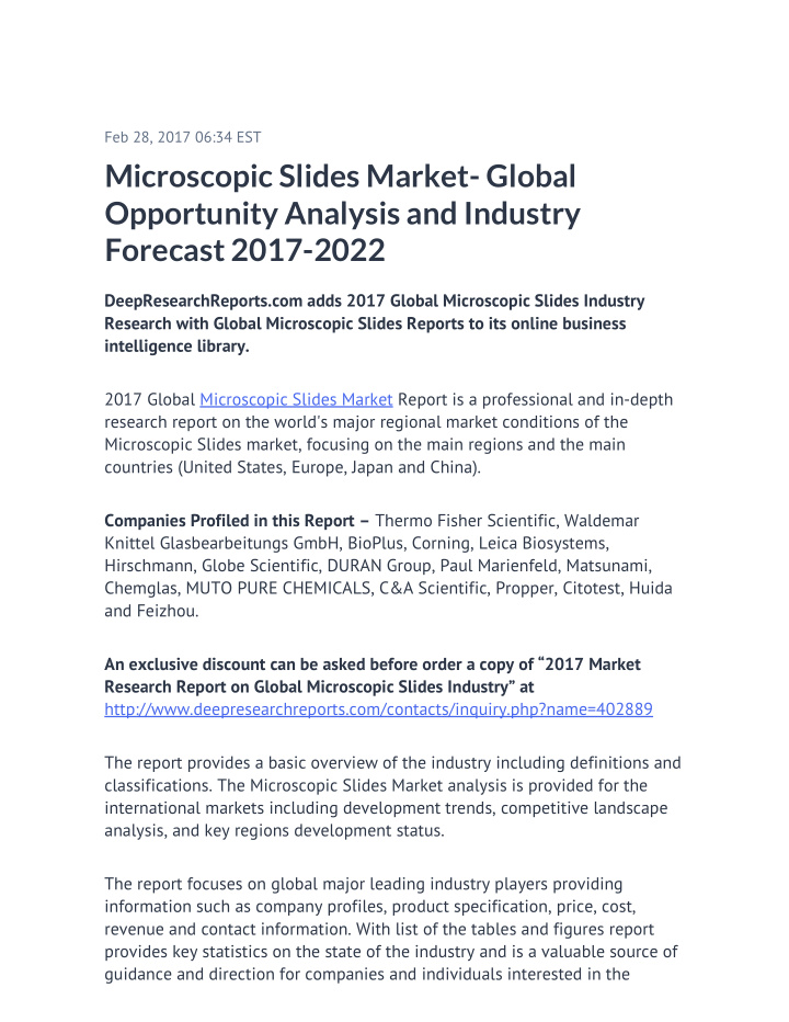 microscopic slides market global opportunity analysis and