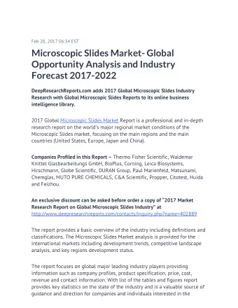 Microscopic Slides Market- Global  Opportunity Analysis and Industry  Forecast 2017-2022