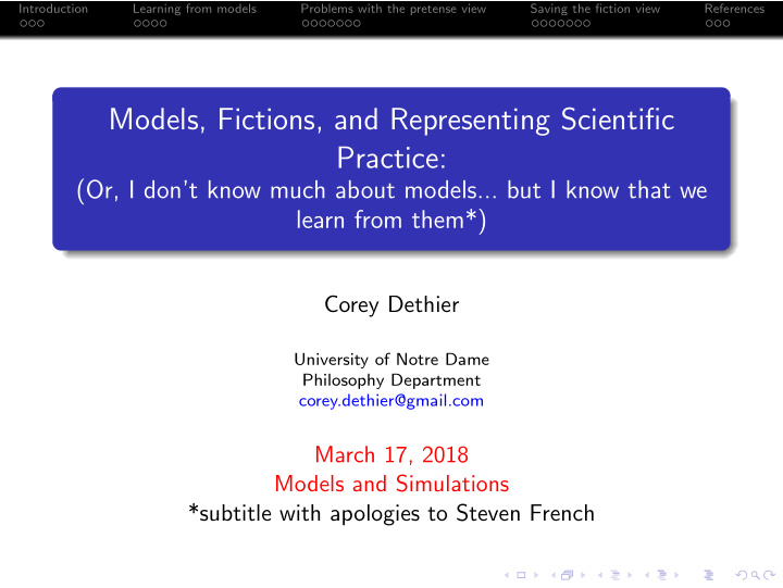 models fictions and representing scientific practice