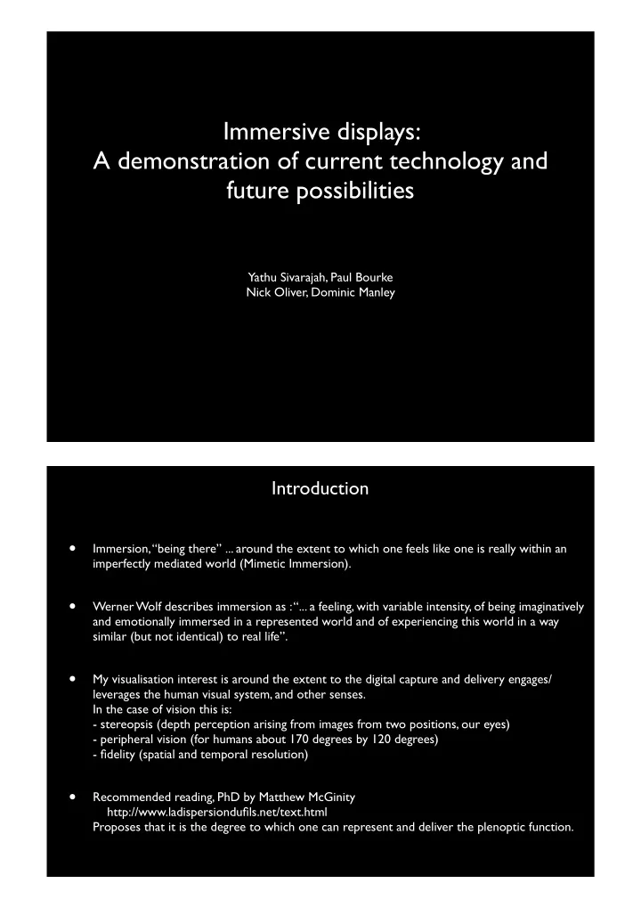 immersive displays a demonstration of current technology