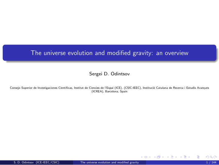 the universe evolution and modified gravity an overview