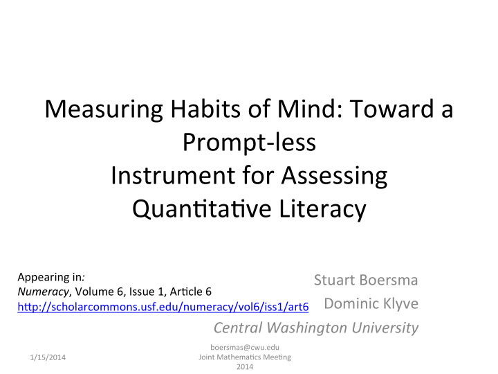 measuring habits of mind toward a prompt less instrument