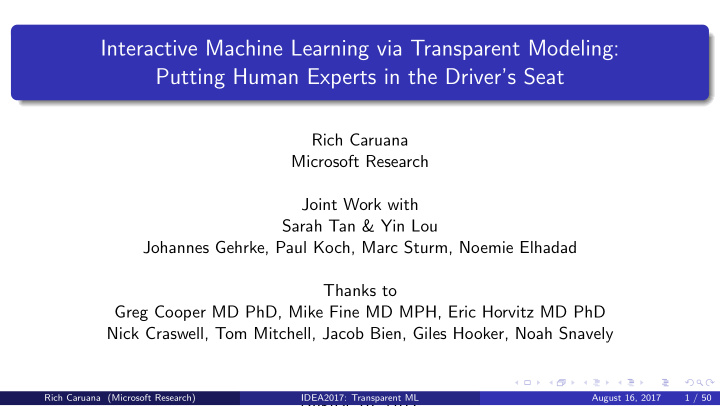 interactive machine learning via transparent modeling