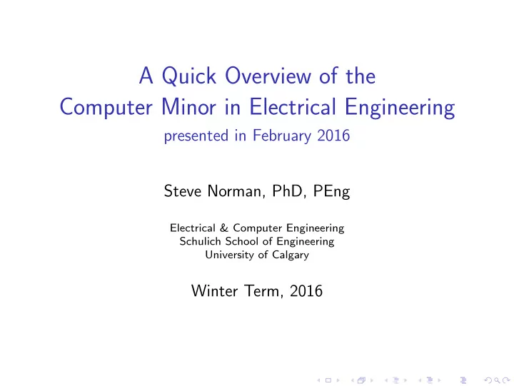 a quick overview of the computer minor in electrical