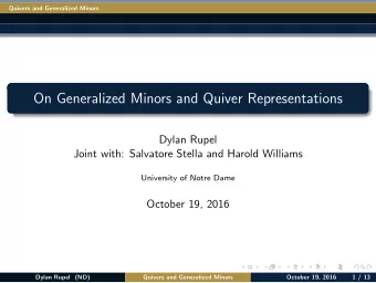 On Generalized Minors and Quiver Representations  Dylan Rupel  Joint with: Salvatore Stella and