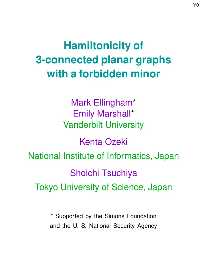 hamiltonicity of 3 connected planar graphs with a