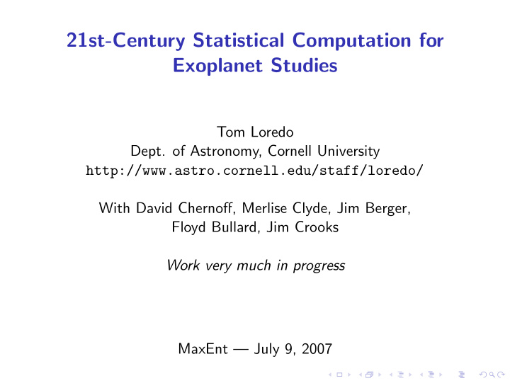 21st century statistical computation for exoplanet studies