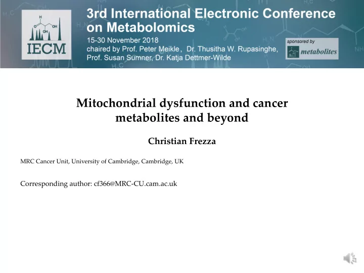 mitochondrial dysfunction and cancer metabolites and