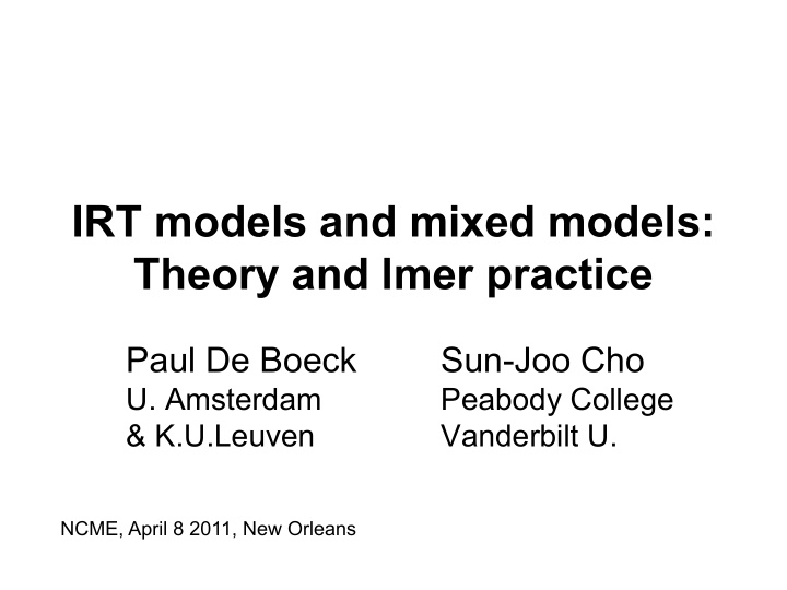 irt models and mixed models theory and lmer practice