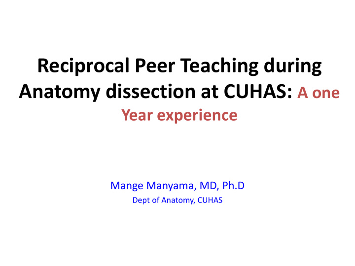 reciprocal peer teaching during