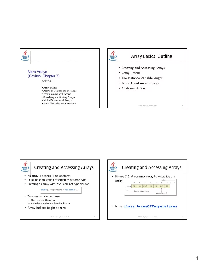 crea ng and accessing arrays crea ng and accessing arrays