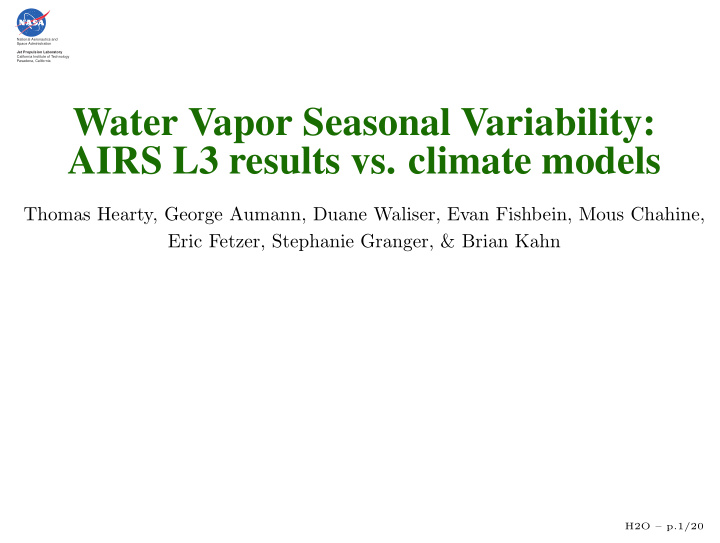 water vapor seasonal variability airs l3 results vs