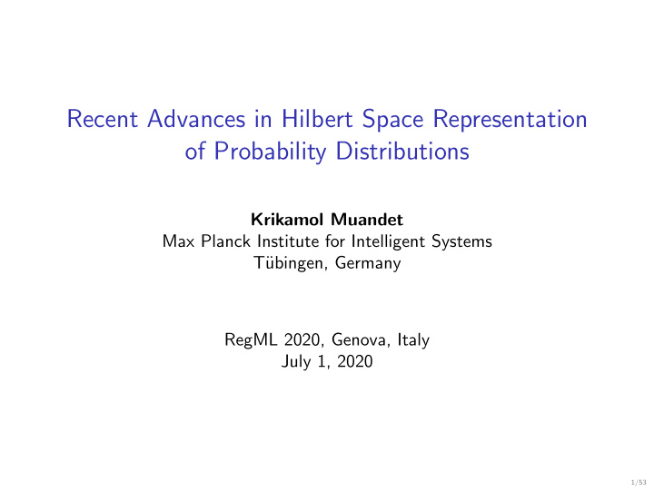 recent advances in hilbert space representation of