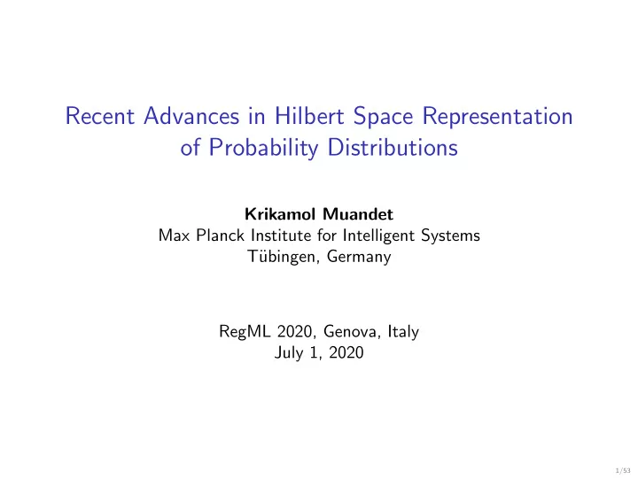 recent advances in hilbert space representation of
