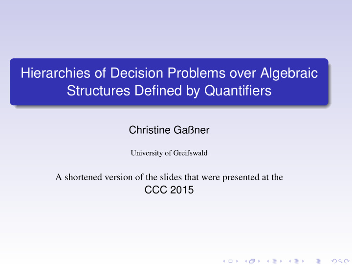 hierarchies of decision problems over algebraic