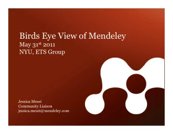 Birds Eye View of Mendeley May 31 st 2011  NYU, ETS Group  Jessica Mezei  Community Liaison