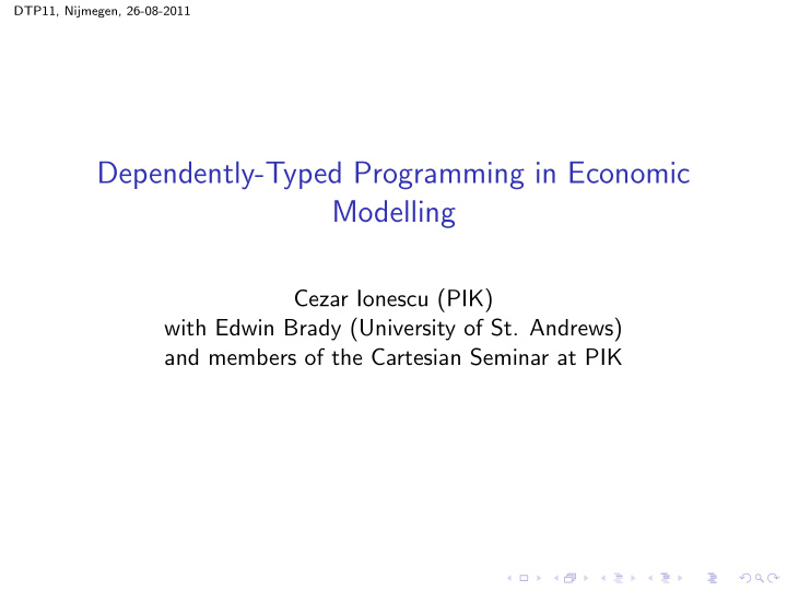 dependently typed programming in economic modelling