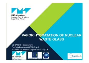 VAPOR HYDRATATION OF NUCLEAR WASTE GLASS  SUBATECH Department  Prof. Abdesselam ABDELOUAS