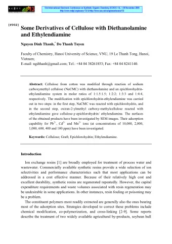 Some Derivatives of Cellulose with Diethanolamine  and Ethylendiamine Nguyen Dinh Thanh, * Do Thanh
