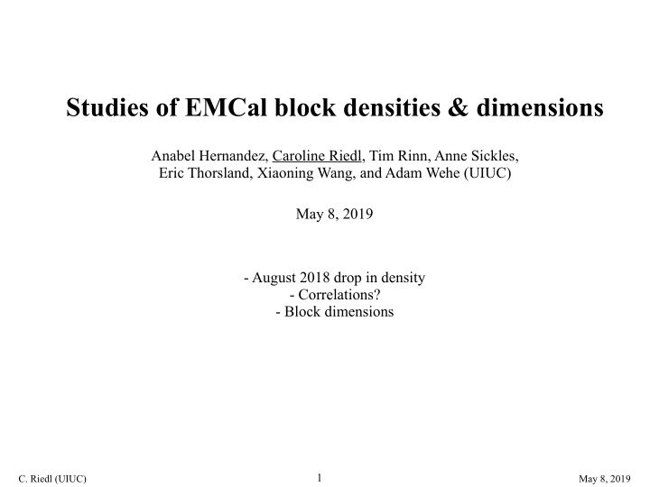 studies of emcal block densities dimensions
