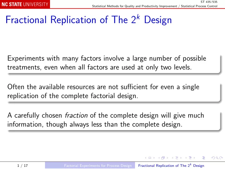 fractional replication of the 2 k design