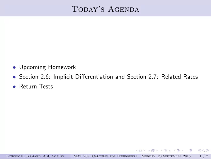 today s agenda