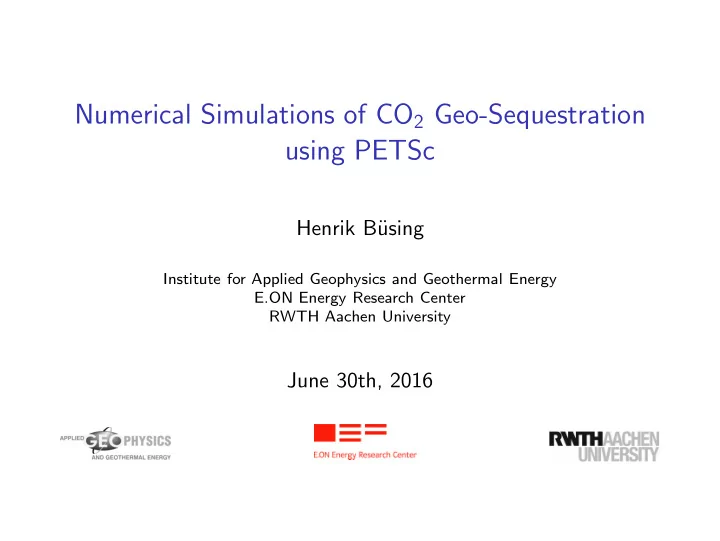 numerical simulations of co 2 geo sequestration using
