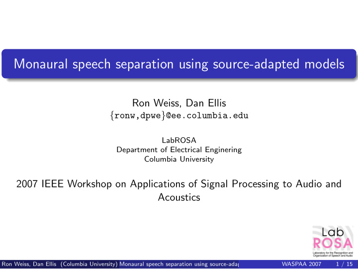monaural speech separation using source adapted models