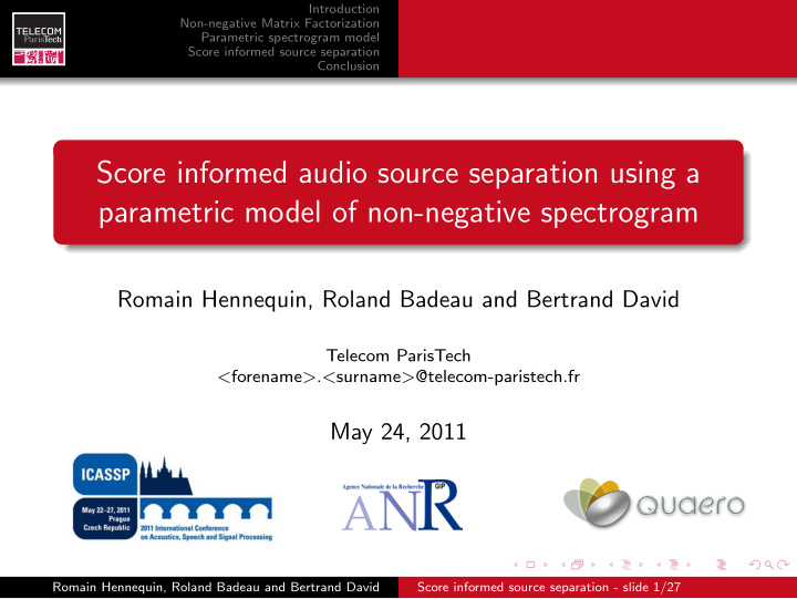score informed audio source separation using a parametric