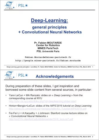 Deep-Learning:  general principles  + Convolutional Neural Networks  Pr. Fabien MOUTARDE  Center