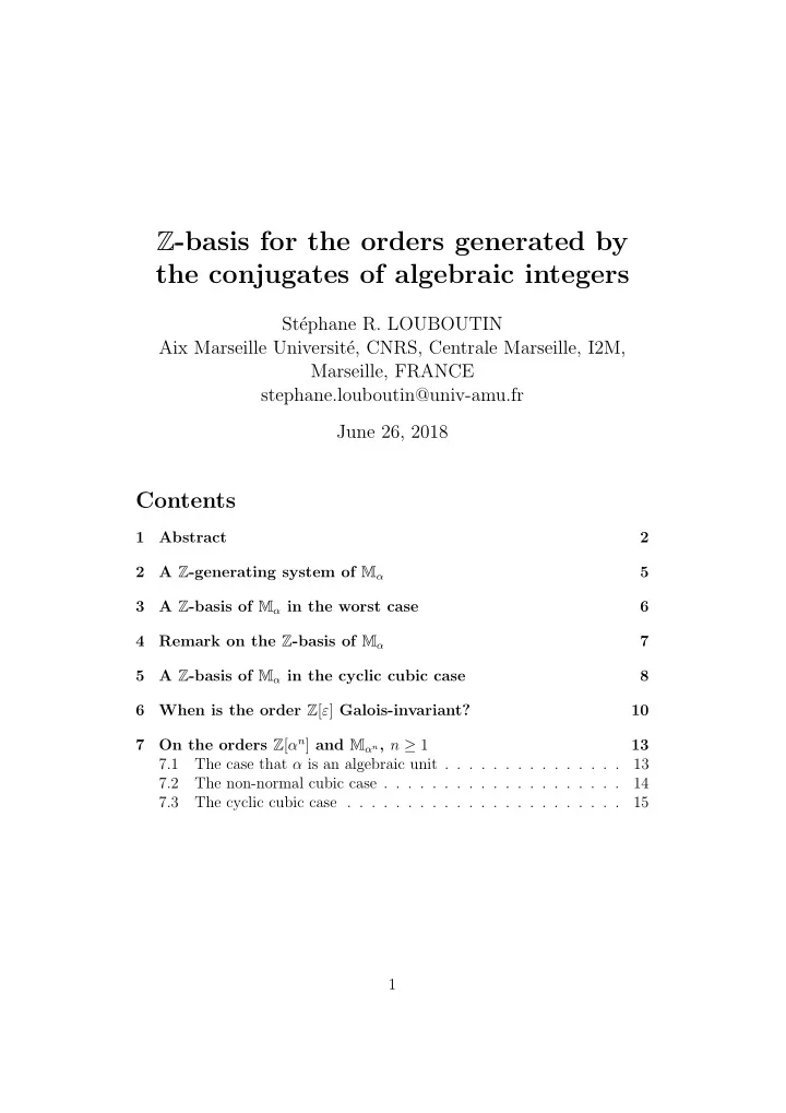 z basis for the orders generated by the conjugates of