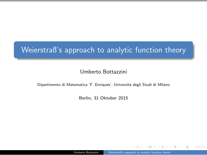 weierstra s approach to analytic function theory