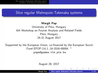 Slice regular Malmquist-Takenaka systems  Margit Pap  University of P  ecs, Hungary  6th Workshop
