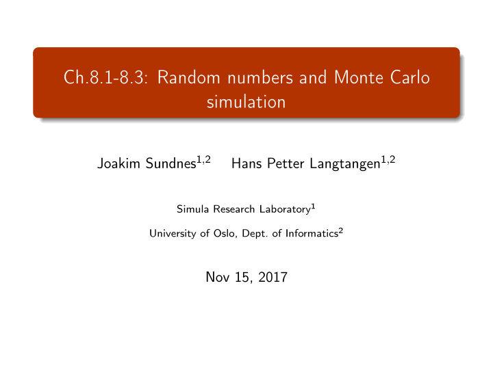 ch 8 1 8 3 random numbers and monte carlo simulation