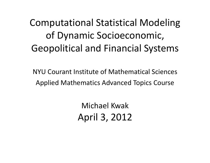 computational statistical modeling of dynamic