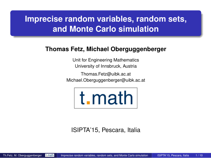 imprecise random variables random sets and monte carlo