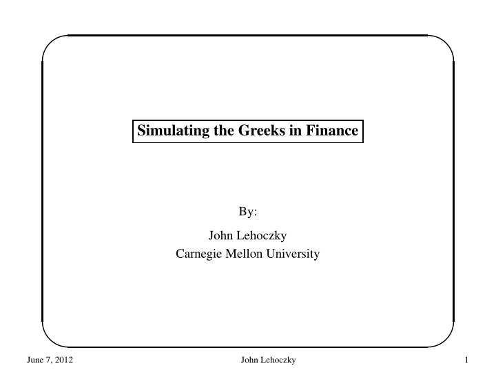 simulating the greeks in finance