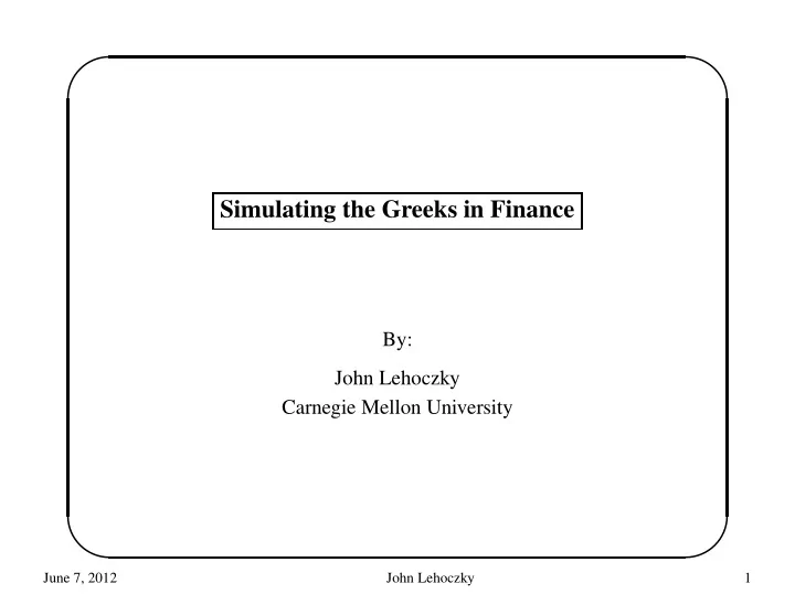 simulating the greeks in finance
