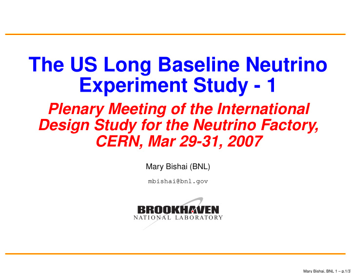 the us long baseline neutrino experiment study 1