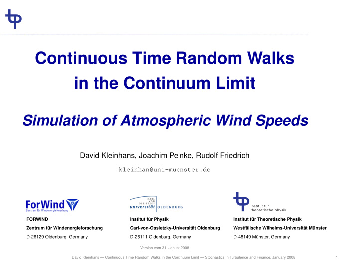 continuous time random walks in the continuum limit