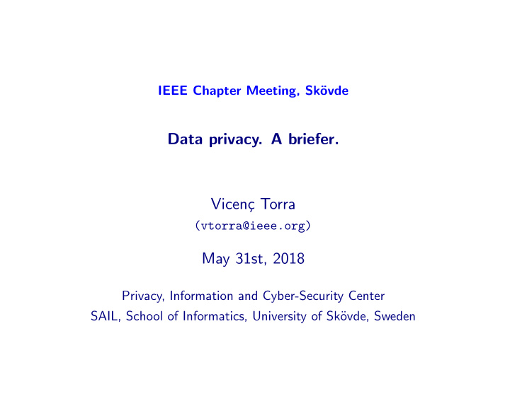 data privacy a briefer vicen c torra