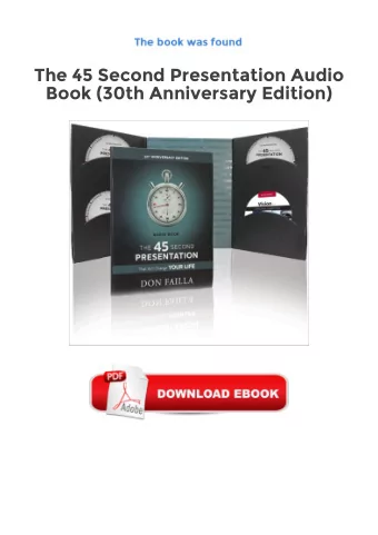 The 45 Second Presentation Audio  Book (30th Anniversary Edition)  Ebook Gratuit  This is the