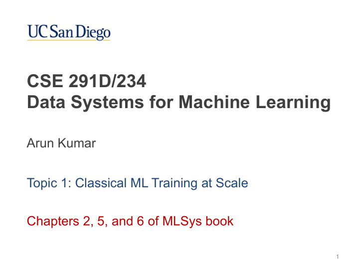 cse 291d 234 data systems for machine learning