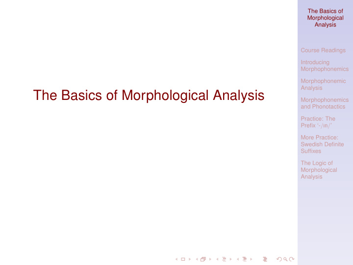 the basics of morphological analysis