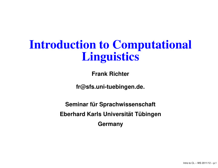 introduction to computational linguistics