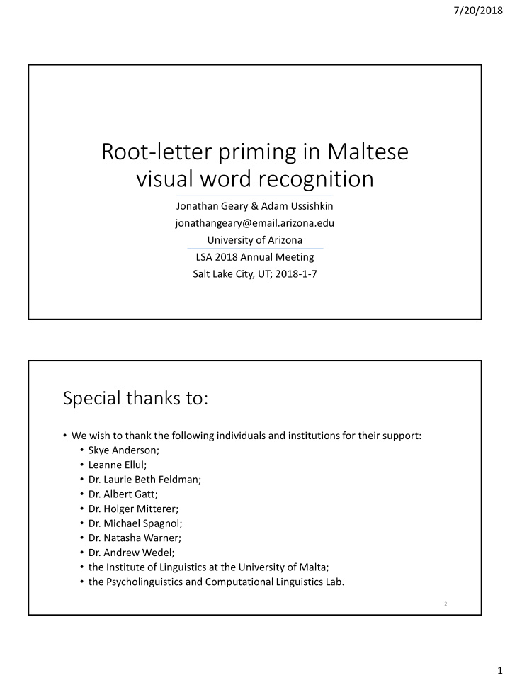 root letter priming in maltese visual word recognition