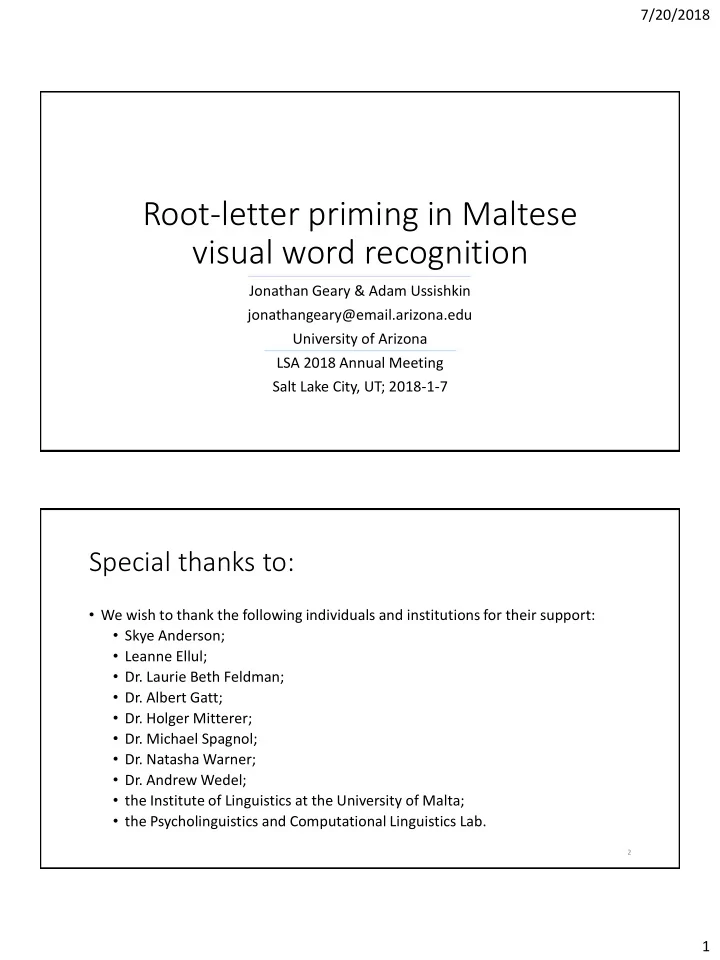 root letter priming in maltese visual word recognition