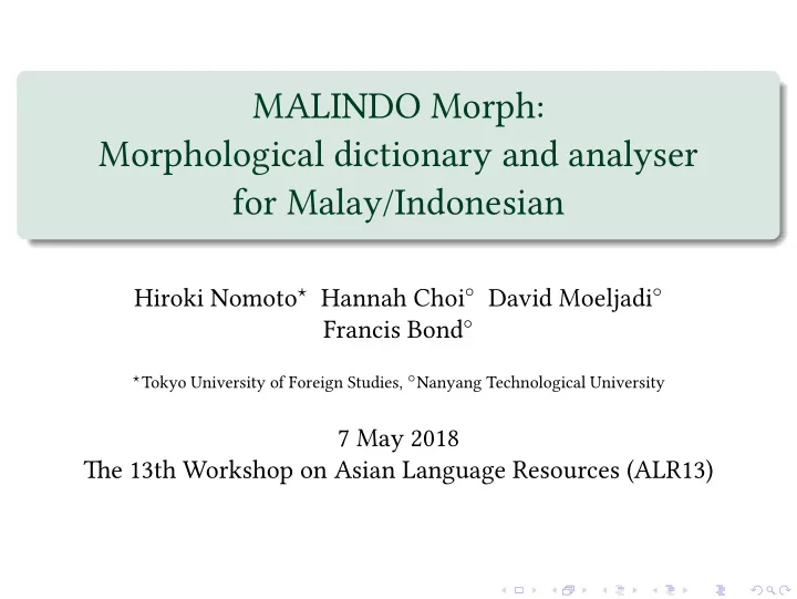 malindo morph morphological dictionary and analyser for