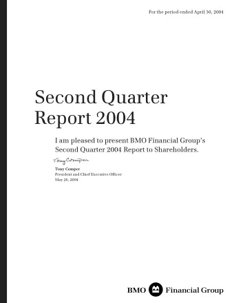 Second Quarter  Report 2004  I am pleased to present BMO Financial Groups  Second Quarter 2004